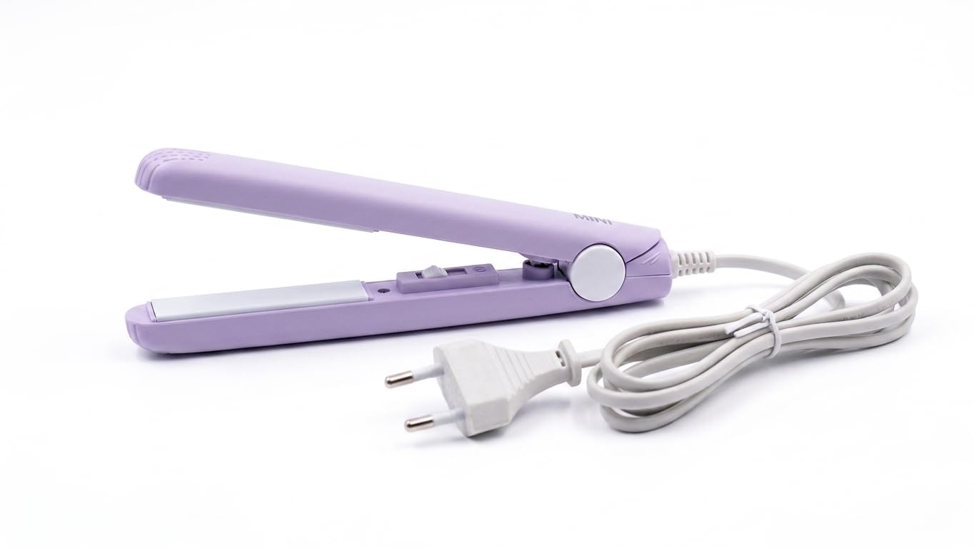 mini hair straightener for women & men, portable travel size flat iron hair styler with fast heating ceramic coating plates, compact corded design, lavender