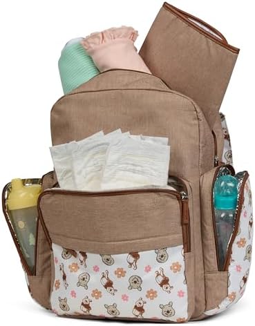 Disney Diaper Bag Backpack with Changing Pad Winnie the Pooh – 16” Nylon Baby Bag for Parents, Insulated Bottle Holders, Multiple Storage Pockets - 4