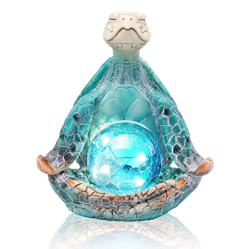 JJALIGHTS 6.3 ' Solar Garden Decor - Sea Turtle Gifts for Women - Resin Yoga Sea Turtle Garden Statue Coastal Decor for Outdoor Yard Patio Porch Waterproof - Housewarming Gifts New Home for Men Women
