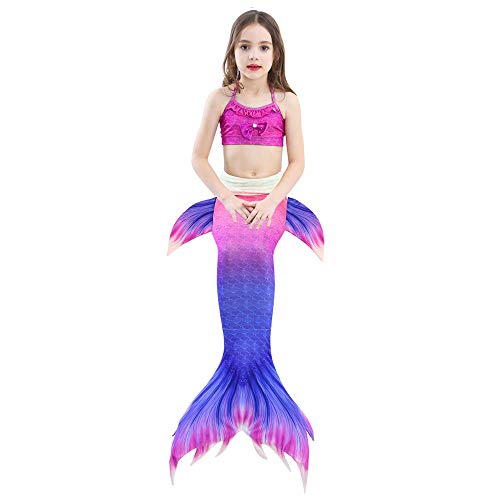 Swimmable Mermaid Tail Bikini 5PCS no Monofin Princess Girls Kids Swimwear Cosplay - Thumbnail 3