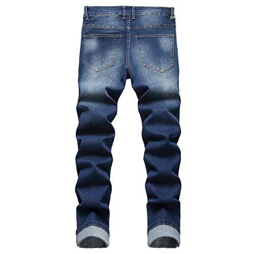 Mxcvycc Men's Ripped Jeans,Slim Fit Skinny Jeans For Men Drak Blue Stretch Fashion Denim Pants (30, Blue-Skinny) #TOP1