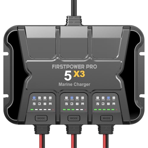 3 Bank Marine Battery Charger 5X3, 15A (5A/Bank) - 15A Onboard Charger, 12V Waterproof Boat Battery Charger, Battery Maintainer for SLA/AGM, Lithium, Calcium - Charged 24/7