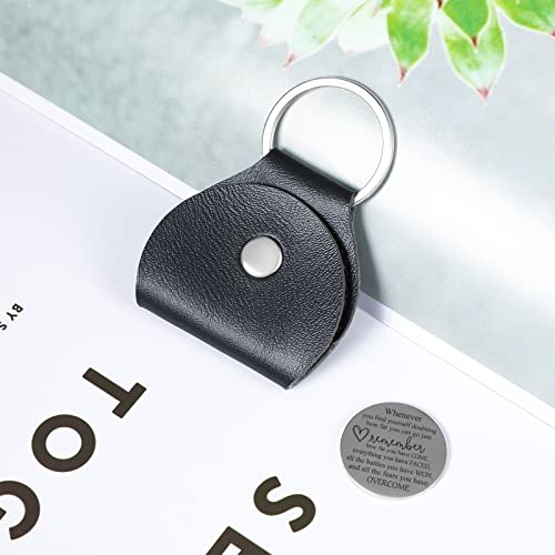 Pocket Hug Token Long Distance Relationship Keepsake Stainless Steel Double Sided Inspirational Gift with PU Leather Keychain