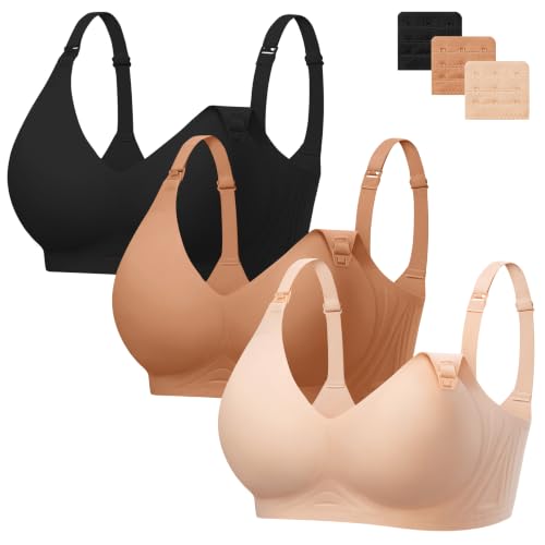Image of Angelhood 3 Pack Nursing Bras for Breastfeeding Seamless Pregnancy Maternity Bra Wireless Sleep Bralette with Extenders