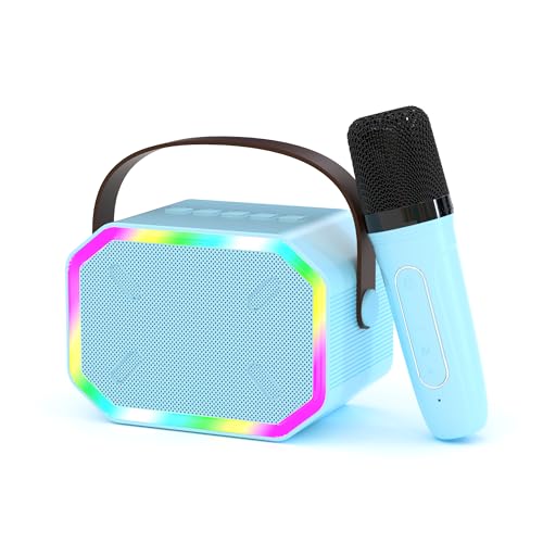 Image of Mini Karaoke Machine for Kids, Portable Bluetooth Karaoke Speaker with Wilreless Microphones and Led Lights for Home Party, Birthday Gifts for Boys /Girls, Toys for 7 8 9 10 11 Years Teen Children