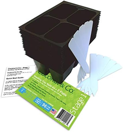 Large Cells, Seed Starter Trays, 2 Flats; (96 Cells), 10 Plant Labels and Quick Start Guide, Stage 1 by Coconut & Co. (24 Trays; 4-Cells Per Tray) Made in USA