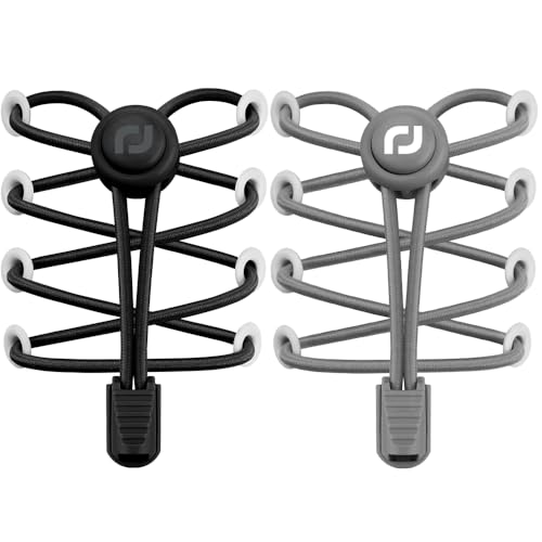 RJ-Sport Shoe Laces Tieless 2 Pack - No Tie Shoe Laces for Kids & Adults Sneakers (Black & Dark Gray)
