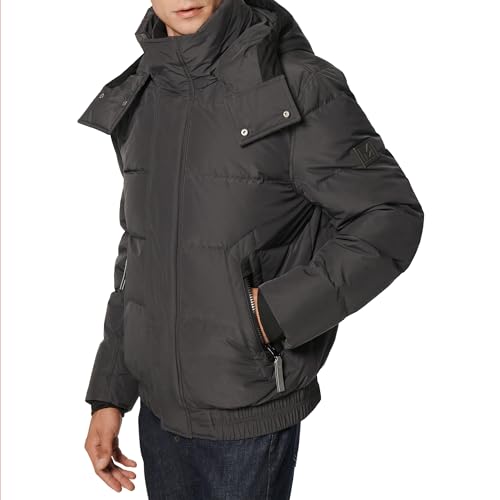 Image of Andrew Marc Men's Short Quilted Inner Bib Attached Down Fill Phoenix Down Bomber Hybrid