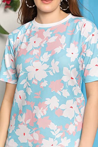 Image of Leriya Fashion Women Floral Print Top with Half Sleeves for Office Wear, Casual Wear Western Top Short Sleeve Pajama Sleep Nightshirt Scoopneck Casual Loungewear Top