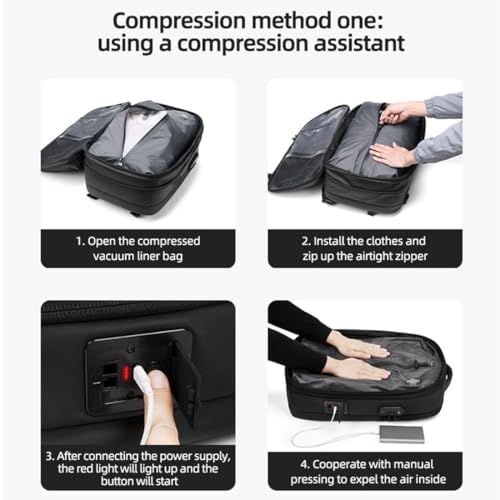 Vacuum Backpack, Air Vacuum Backpack for Travel, Vacuum Bags, 60L Large-Capacity Travel Back Pack Expandable Black (Green, With vacuum pump)3