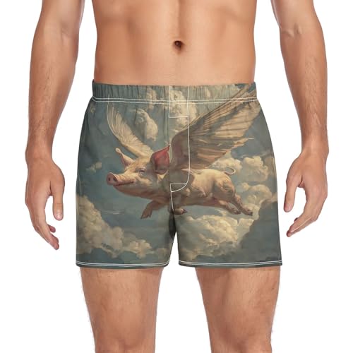 Winged Pig Men's Cotton Boxer Shorts Sleep Shorts Underwear with Button Fly Moisture-Wicking Pajama Bottoms