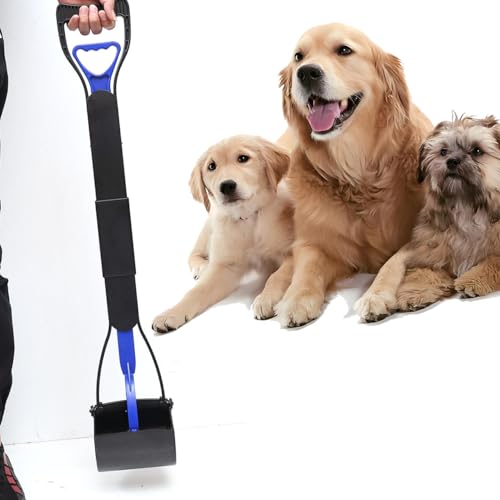 MKUJOO 1 Piece Non-Breakable Foldable Pooper Scooper for Dogs Pets Poop with 28 inch Long Handle High Strength Material Durable Spring, Easy Grass and Gravel Waste Pick Up (Blue, 1 Piece)