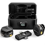 Kit 2 Microfones de Lapela Profissional, Transmissão Sem Fio, Case de Carregamento, Bluetooth, Cancelamento de Ruído,12h Tempo de Trabalho, Compatível com Camera, iPhone, Android, USB-C e Lightning