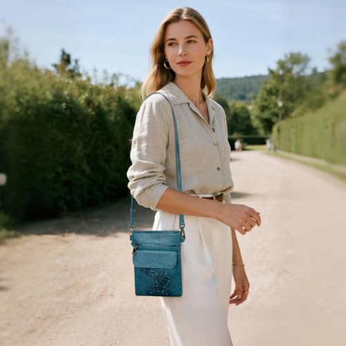 Image of Small Crossbody Purse for Women, Vegan Leather Multi Pocket Bag | Small Crossbody Bags for Women with Embossed Design, Adjustable Strap, Lightweight Travel Shoulder Bag for Daily Use and Gift