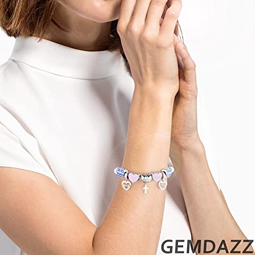 Gemdazz 2Pcs Set Pink God Mother Charm And Golden Cross Heart Pendant Fit Diy Bracelet In 925 Sterling Silver, Gift For Grandma/Wife #TOP3