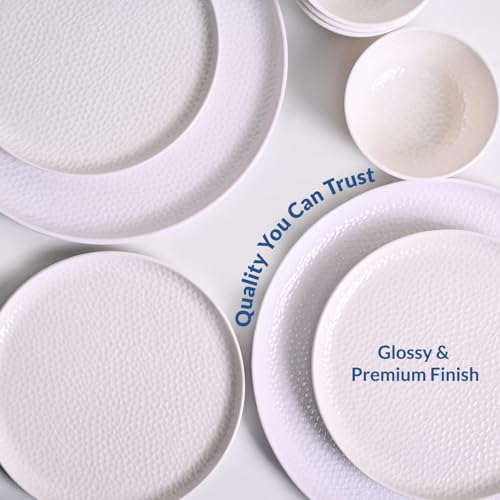 Image of Market99 Heavy-Duty White Hammered Melamine Dinner Set - 12 Pcs | Includes 4 Dinner Plates, 4 Side Plates & 4 Soup Bowls | Matte Finish Tableware for Daily Dining, Home Kitchen & Modern Meal Setup
