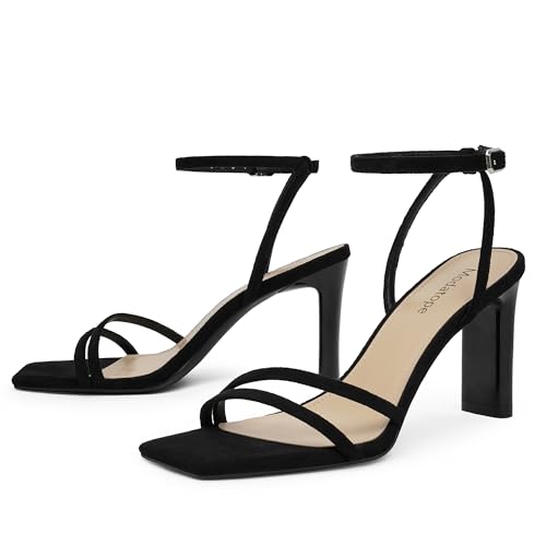 Image of Modatope Womens Sandals Square Open Toe Chunky High Heels Strappy Ankle Strap Sandals Comfort Dress Party Shoes