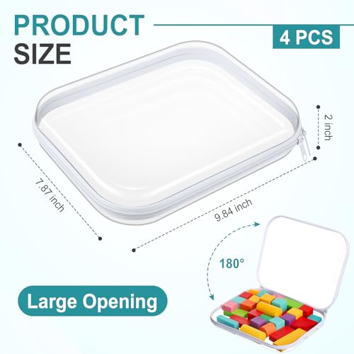 Image of Hoolerry 4 Pcs Hard Clear Zipper Case Makeup Bags Plastic Zipper Pouch Transparent Storage Box Containers for Cosmetics, Snacks, Building Blocks, Puzzles(Clear,9.8 x 7.9 x 2 in,White)