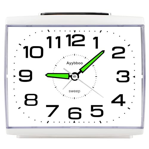 Ayybboo Réveil Matin à Piles Retro Silencieux sans Tic-Tac, Grand Cadran Original Analogique Quartz Alarme Vintage Lumineux Snooze Réveil Chevet