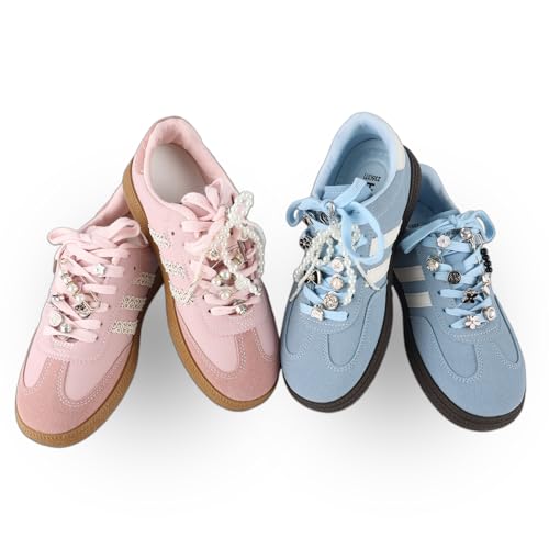 48Pcs Shoe Charms for Sneakers Bow Shoe Lace Charms Junk Sock Jewelry Kit for Women DIY Accessories Rhinestone Brooch Buttons Pearl Flower Clips Safety Pin Gold for Sneaker Hat Clothes Decoration