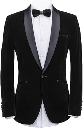 Mi Bo Tong Mens Slim Fit Velvet Jacket One Button Shawl Lapel Tuxedos Jacket for Men Wedding Party Coat