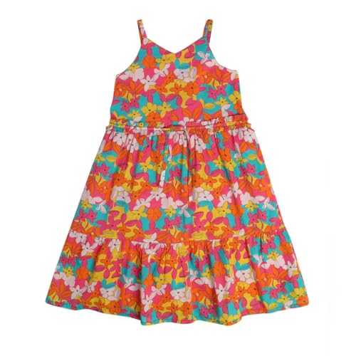 Image of miniklub Girls Strap Sleeveless Woven Cotton Dress (Orange Color)