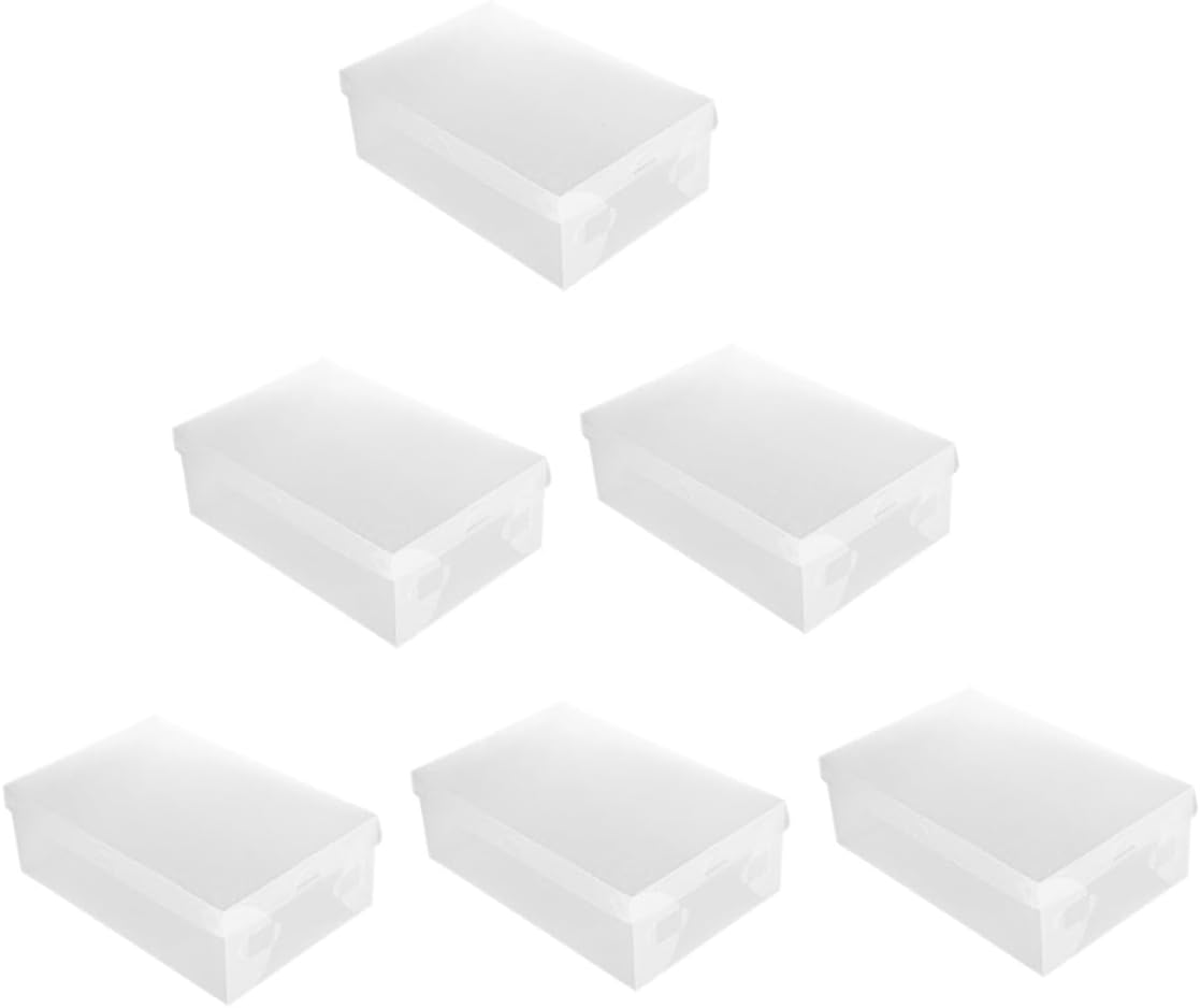 6PCS Transparent Shoe Storage Boxes Plastic Organizer Cases with Flip Cover for Home and Shop Closet Space Saving