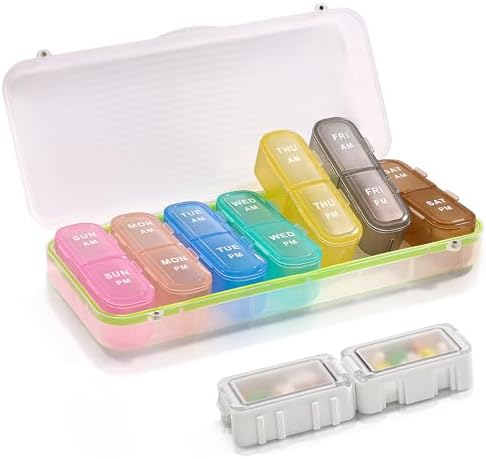 Pill Boxes and Organizer 2 Times a Day, Pill Organizer 2 Times a Day, Weekly Pill Organizer, Travel Pill Organizer Case for Vitamins, Fish Oils+ 2 Detachable Cute Pill Organizer (White)