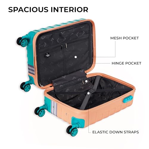 Image of Nasher Miles Vegas Hard-Sided Polycarbonate Cabin Luggage 20 inch | 55cm | 8 Wheels Small Trolley Bag for Travel | Suitcase (Peach & Sea Blue)