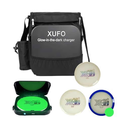 Glow-in-the-Dark Fluorescent Golf Disc Set Disc Golf Beginners Set with Putter Mid-Range Distance Driver Discs Glow-in-the-Dark Charger and Disc Bag for Outdoor Nighttime (Daytime) Disc Players