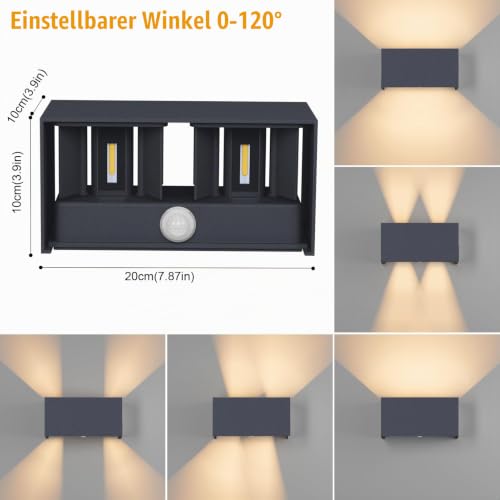 Klighten 24W Aussenlampe Außenwandleuchte mit Bewegungsmelder, IP65,3000K Warmweiß Wandleuchte Außen/Innen… – Ansicht 3
