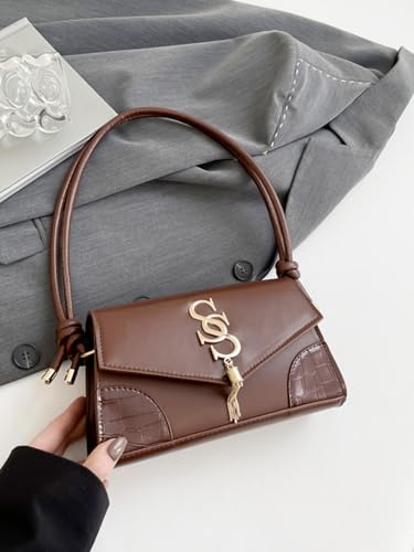 Women’s Letter Tassel Flap Square Handbags Elegant Shoulder Underarm Bags Small Purse4