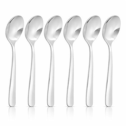 Image of Culinex Premium Stainless Steel 7.9 inch Dinner Spoon Set of 6 for Dining Table, Kitchen | Heavy, Rustproof, Designer Silver Flatware By thinKitchen (Essen Series)