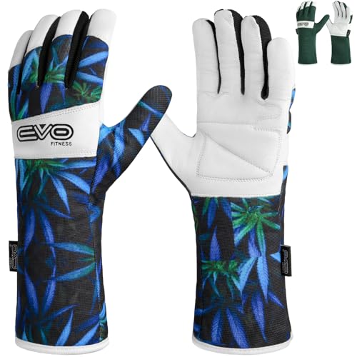 EVO Fitness Gartenhandschuhe für Männer und Frauen Robuster, dornensicherer, bequemer, atmungsaktiver Schutz aus Leder mit starkem Griff Rigger (Langes Blau, M)