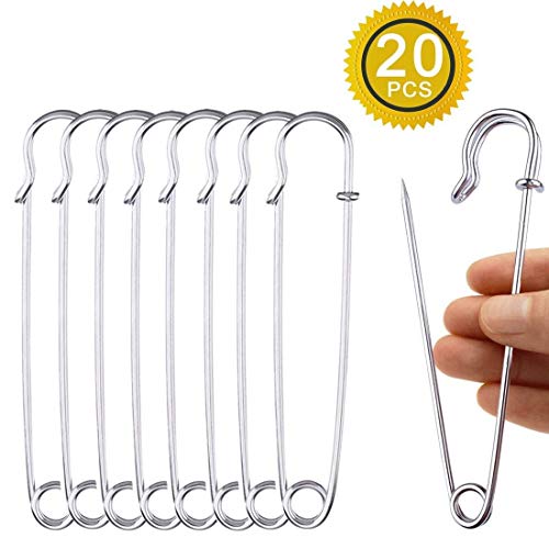 Imperdibles de Seguridad Extra Grande, 20 Pcs Premium Acero Inoxidable Safety Kilt Pins para Mantas, Faldas, Kilts, Tejidos de Punto, Manualidades, Plata