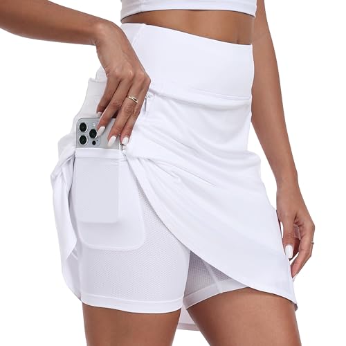 MoFiz Womens Knee Leght Tennis Skirt Skort with Inner Short Athletic Golf Work Zipper Pocket Skirt - Image 3