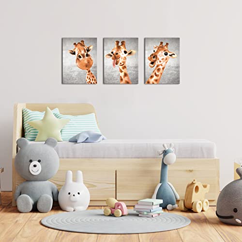 Vvovv Wall Decor Funny Animal Pictures Cute Giraffe Canvas Wall Art Nursery Wall Decor Framed Artwork Ready To Hang 12Inx16Inx3 Pieces #TOP1