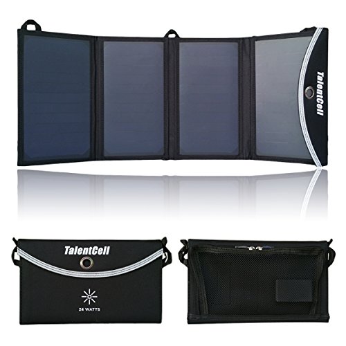 TalentCell 24W Foldable Solar Panel Charger with DC 15V and 5V Dual USB