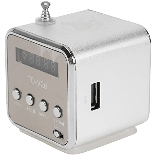 ULTECHNOVO Td-V26 Mini Altavoz Digital Reproductor de Música Inalámbrico Altavoz Estéreo Mp3 Mp4 Reproductor de Música para Computadora Soporte para Teléfono Celular/Tarjeta/Disco U Plateado Cover