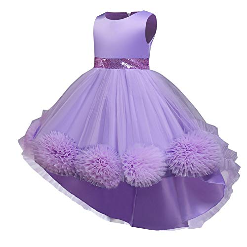 Flower Girls Bowknot Dress Sequins Princess High Low Ruffle Tulle Wedding Prom Pageant Birthday Party Dance Ball Gown2