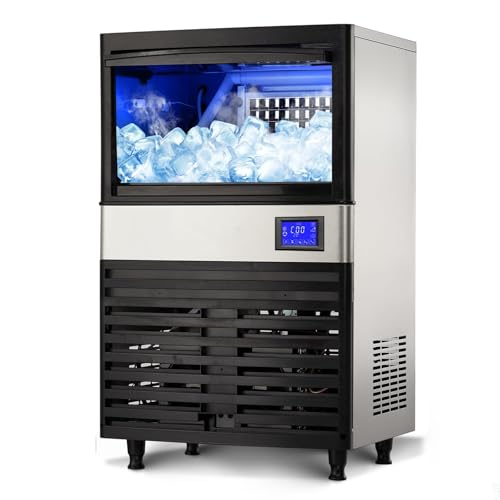 110LBS/24H Commercial Ice Maker Machine,Large Ice Making Machine with 33 Lbs Storage Bin, LCD Panel with Blue Light, Electric Drain Pump, Water Filter & Scoop,for Bar, Home, Restaurant, Coffee Shop