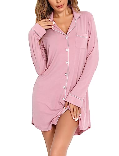 Image of Pjmlifecoco Nightgown for Women Button Down Sleepshirt Short /Long Sleeve Nightdress Soft Modal Sleepwear S-XXL