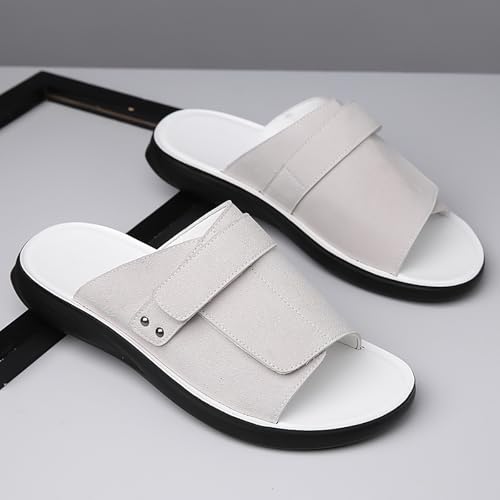 Men'S Leather Platform Slide Sandals With Adjustable Hook And Loop Fashion Round Toe Open Comfortable Slip On Soft Sole Non-Slip Casual Slippers For Daily Beach Walking4