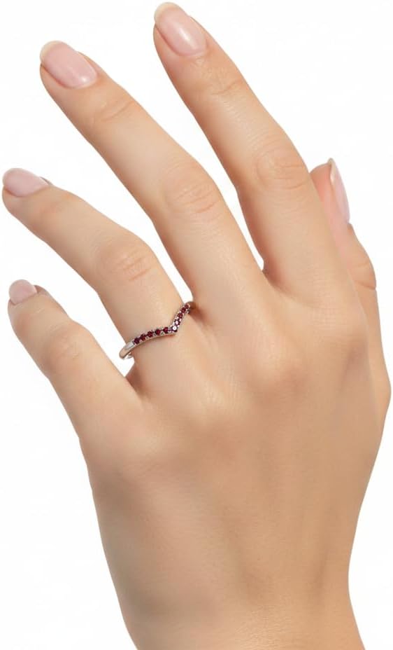 Choose Your Gemstone V Shape Daily Wear Promise 925 Sterling Silver Chevron Ring Chakra Healing Birthstone Minimalistic Jewelry Gifts for Women in Size:4,5,6,7,8,9,10,11,12
