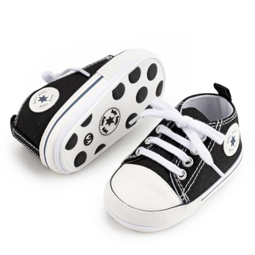 Image of Meckior Baby Girls Boys Canvas Sneakers Soft Sole High-Top Ankle Infant First Walkers Crib Shoes