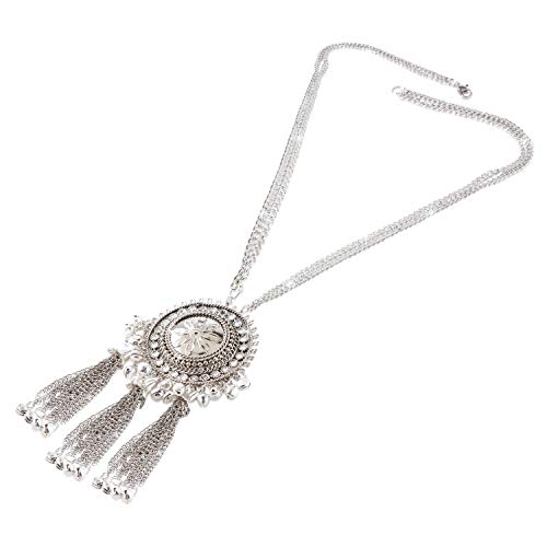 Image of Yellow Chimes Stylish Crafted Lotus Theme Silver Necklace Set with Earrings Oxidized Jewellery Sets for Women and Girls