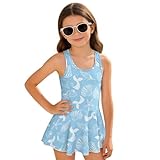 Fonplted Blue Girls Modest Swimwear Lightweight Girls One Piece Swimsuit Sun Protective Girl Bathing Suit with Skirt for All Day Comfort