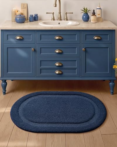 Image of Color&Geometry Oval Blue Bathroom Rugs 36x24, Extra Soft Absorbent Microfiber Bath Rugs, Non-Slip Bathroom mat, Washable Plush Bath Mats for Bathroom, Shower, Bathtub, Laundry, Blue