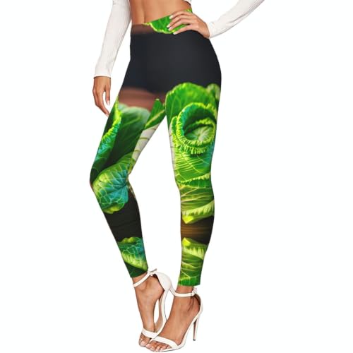 Leggings de compresión con estampado de col brillante mallas suaves para mujer de cintura alta