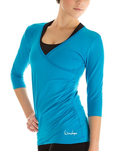 Winshape Women's 3/4 Arm Shirt Wrap Look for Fitness Yoga Pilates Leisure turquoise turquoise Size:M